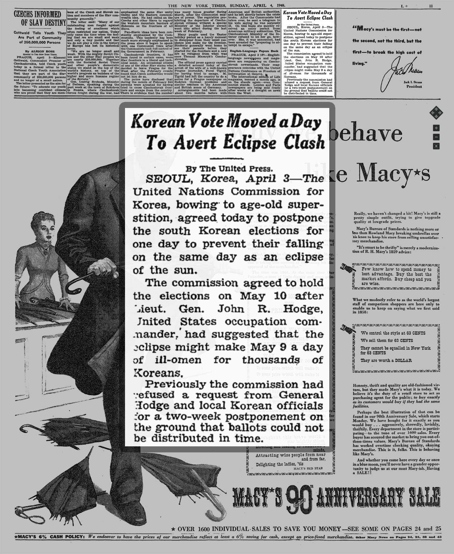 1948년 4월 4일자 뉴욕타임스 11면