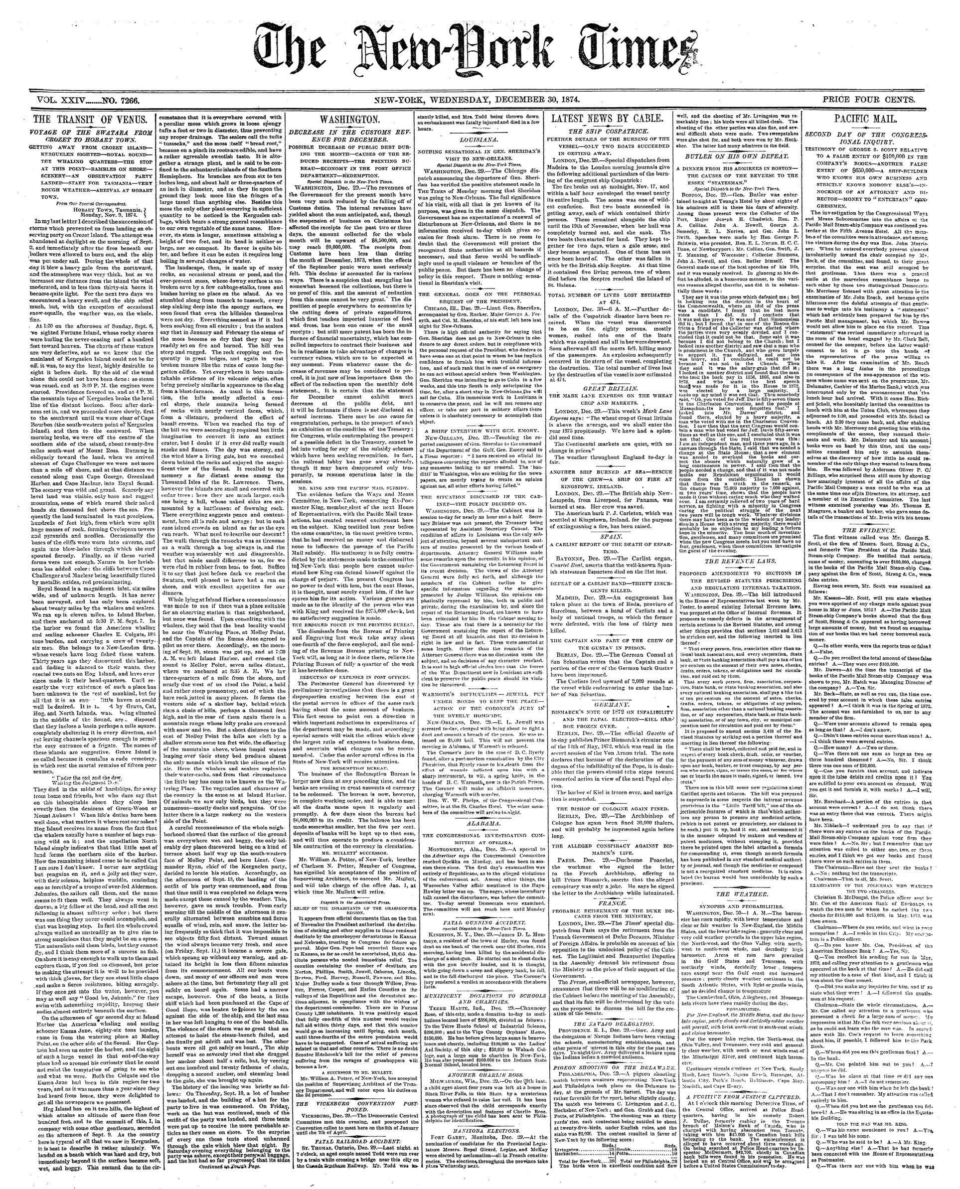 1874년 12월 30일 뉴욕타임스